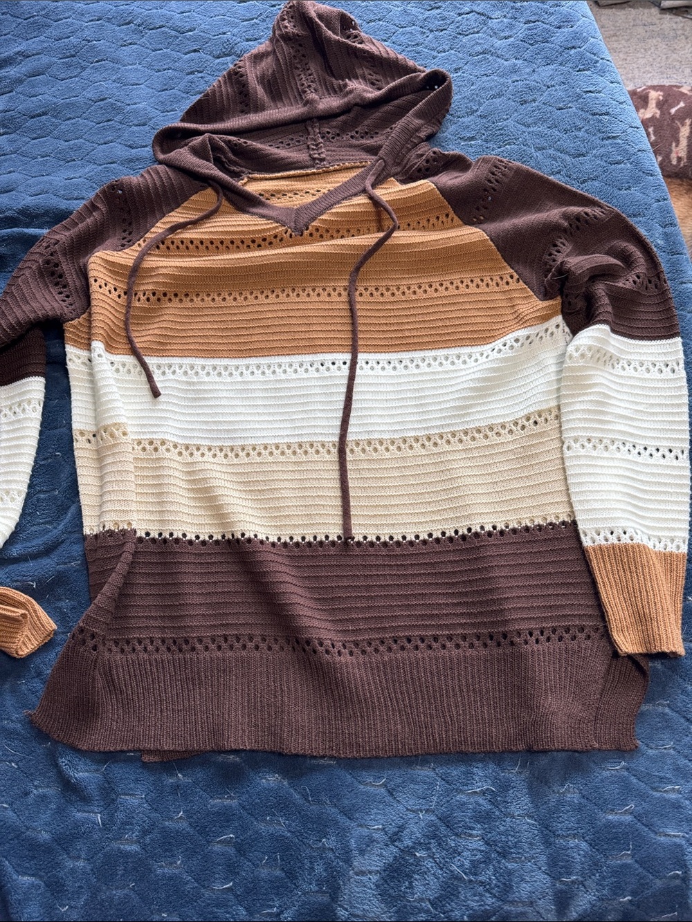 Striped Knit Hoodie in Brown, Tan & Cream